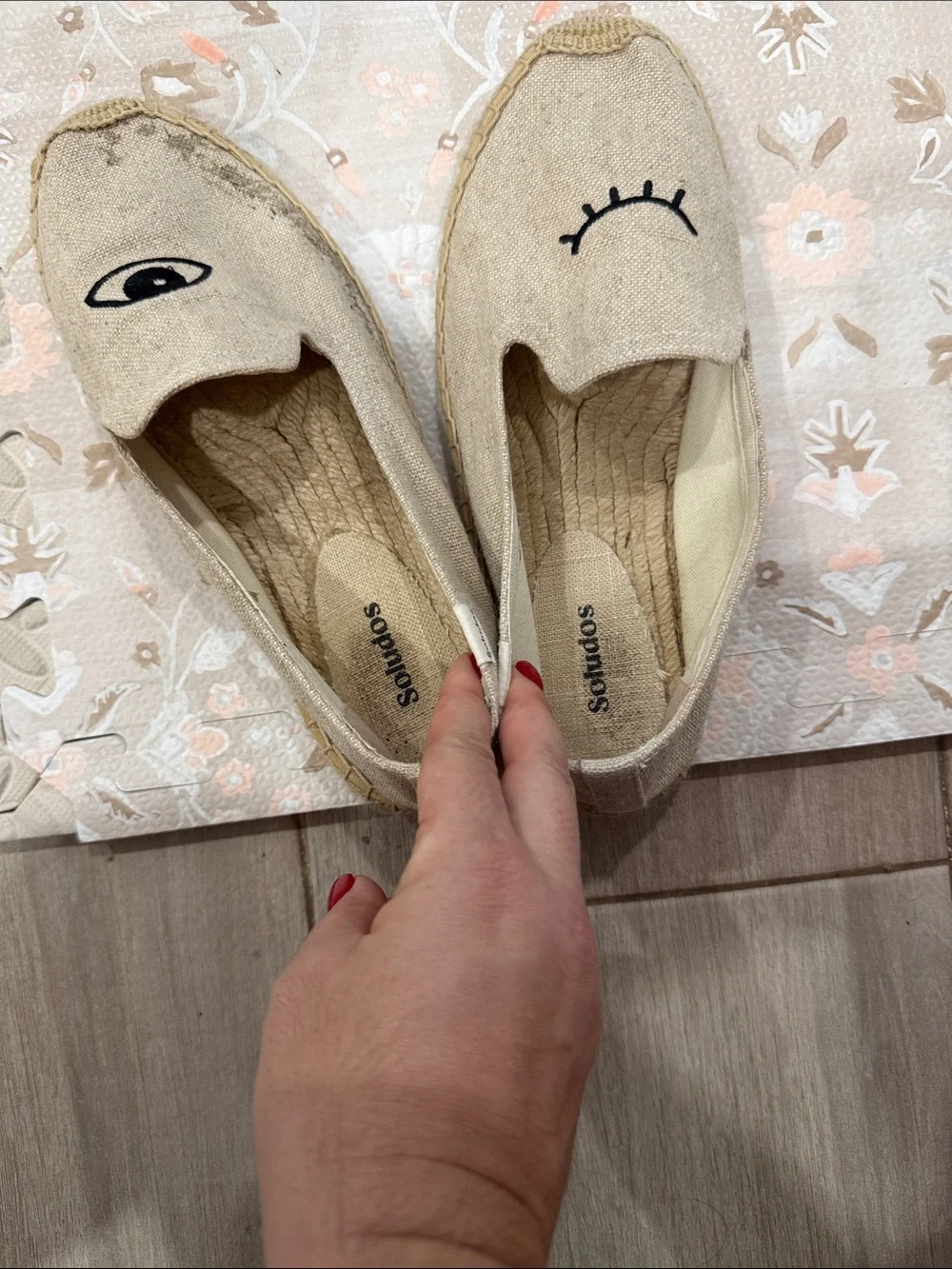 Soludos Natural Canvas Espadrilles with Eye Motif
